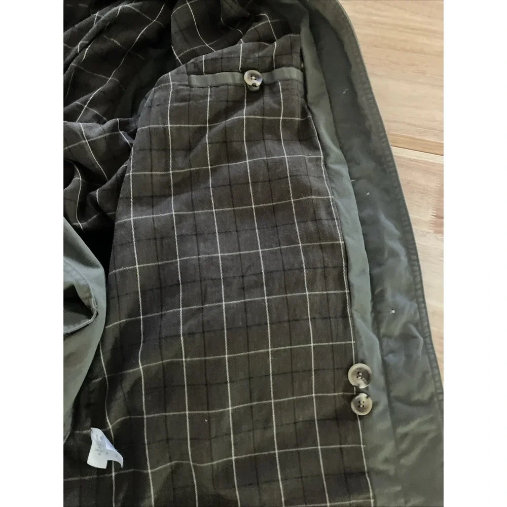 Lands' End Barn Coat Mens Large Green Canvas Field Jacket Corduroy Plaid Lined